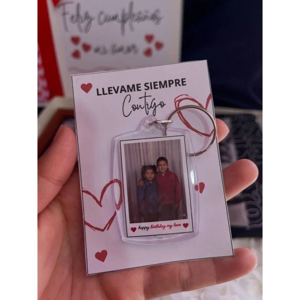 Couples Keychain Set Personalized Photo Calendar Love Theme Clear Plastic
